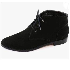 YDN Black Low Heel Pointed Toe Lace Up Chukka Ankle Boots Flats Fall Winter Boot